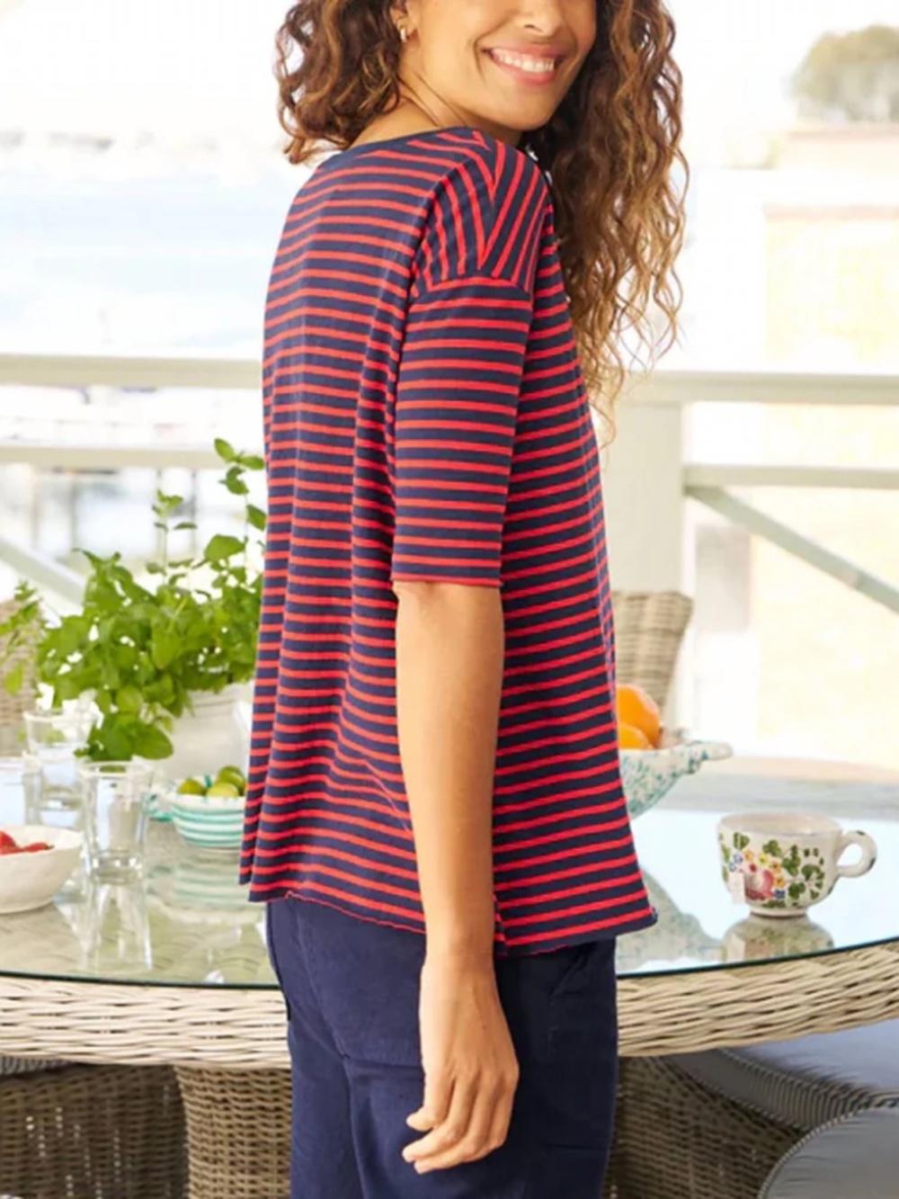 Frank & Eileen Josephien French Stripped Herritage Terry Tee in Navy/Red XS - Picture 3 of 9